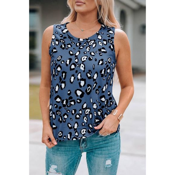 Azura Exchange  Blue Leopard Print Crew Neck Tank Top - Picture 8 of 8